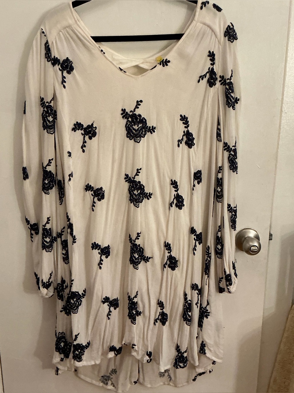 Free People Cream Floral Print Long Sleeve Swing Dress